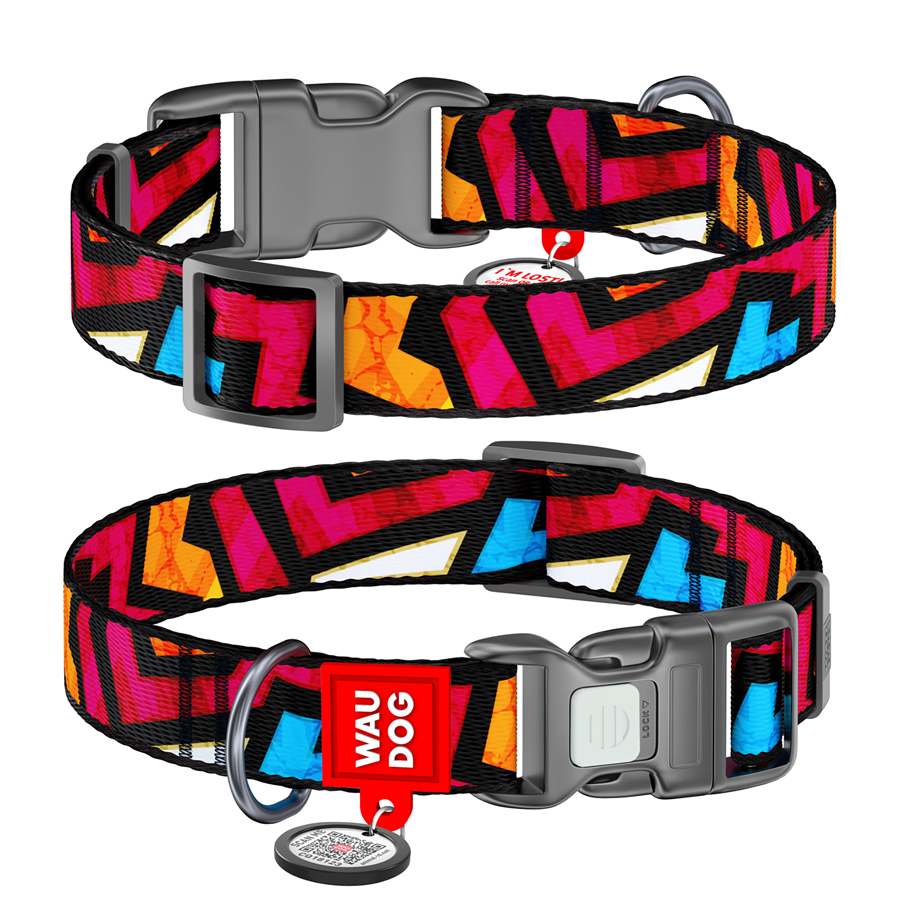 Нашийник для собак нейлоновий WAUDOG Nylon з QR паспортом, малюнок 