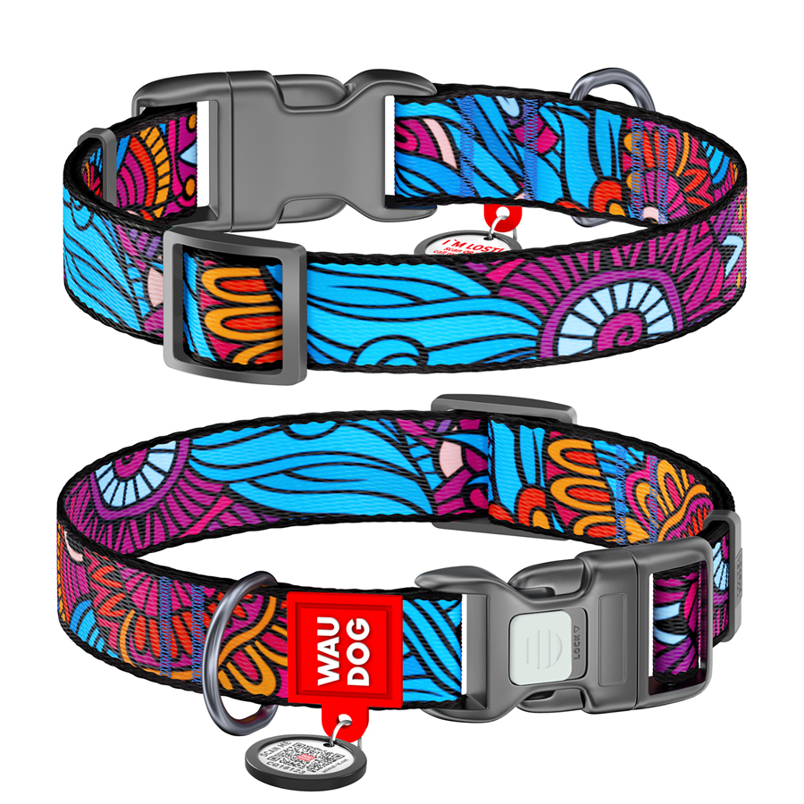 Нашийник для собак нейлоновий WAUDOG Nylon з QR паспортом, малюнок 