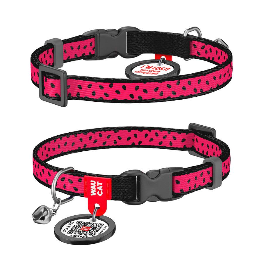 Нашийник для котів нейлоновий WAUCAT Nylon з QR паспортом, малюнок 