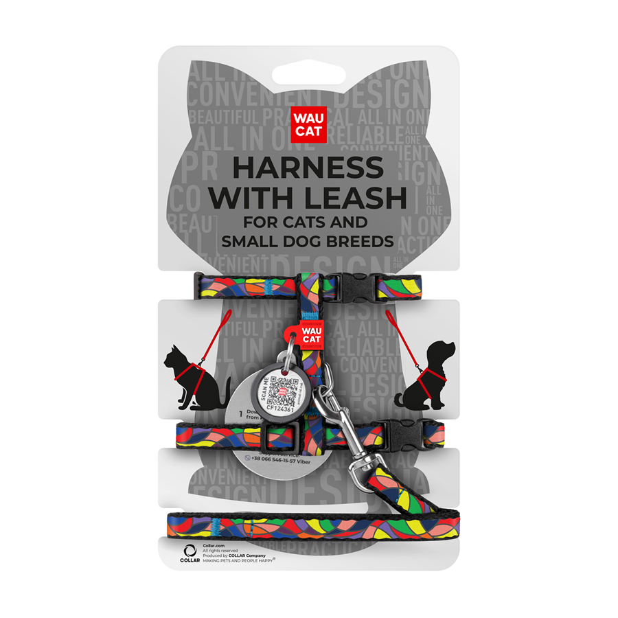 Шлея з повідцем WAUCAT Nylon з QR паспортом, малюнок 