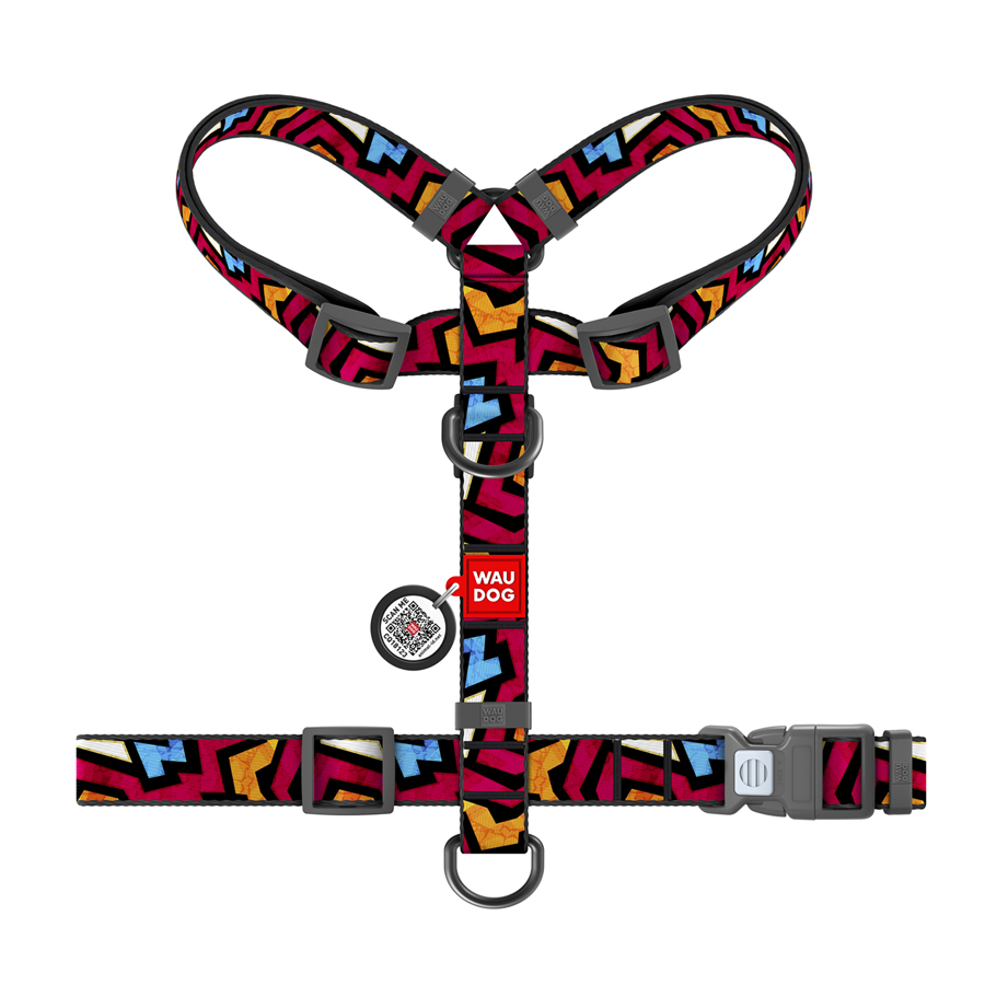 Шлея для собак анатомічна H-подібна WAUDOG Nylon з QR-паспортом, малюнок 