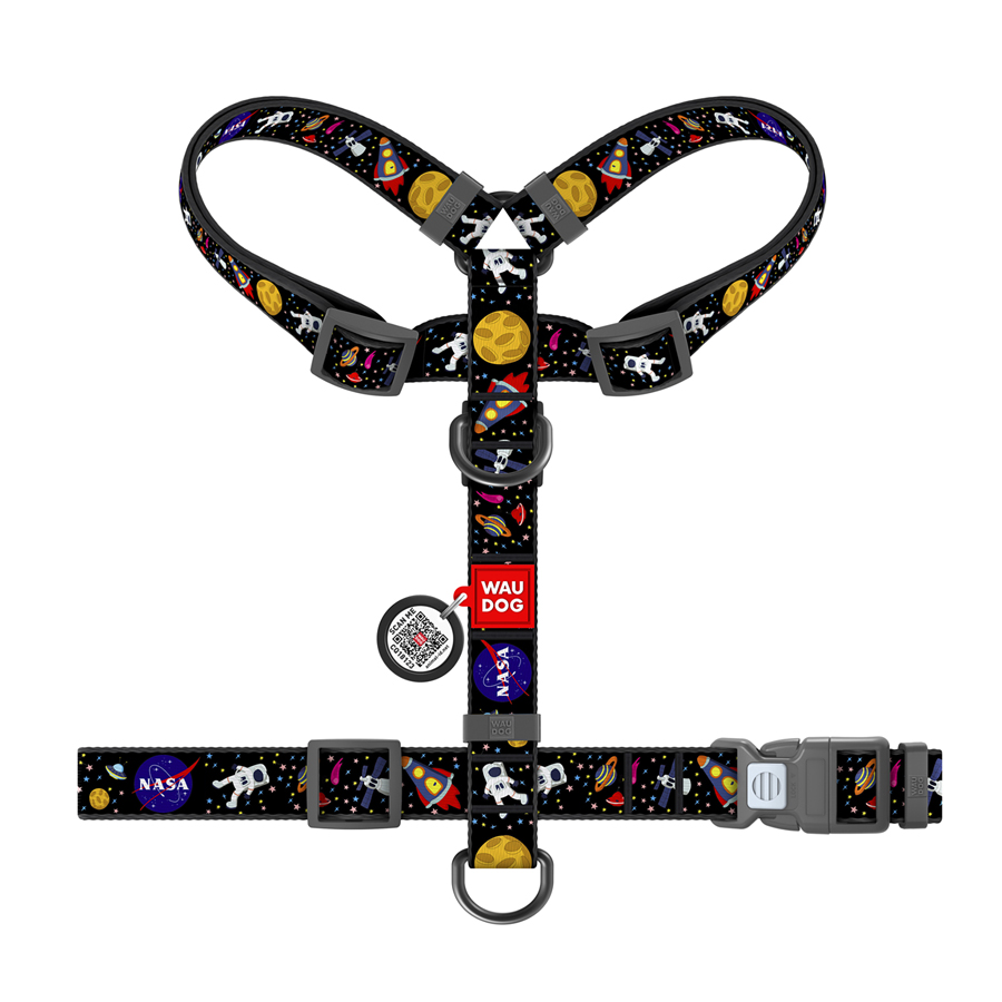 Шлея для собак анатомічна H-подібна WAUDOG Nylon з QR-паспортом, малюнок 