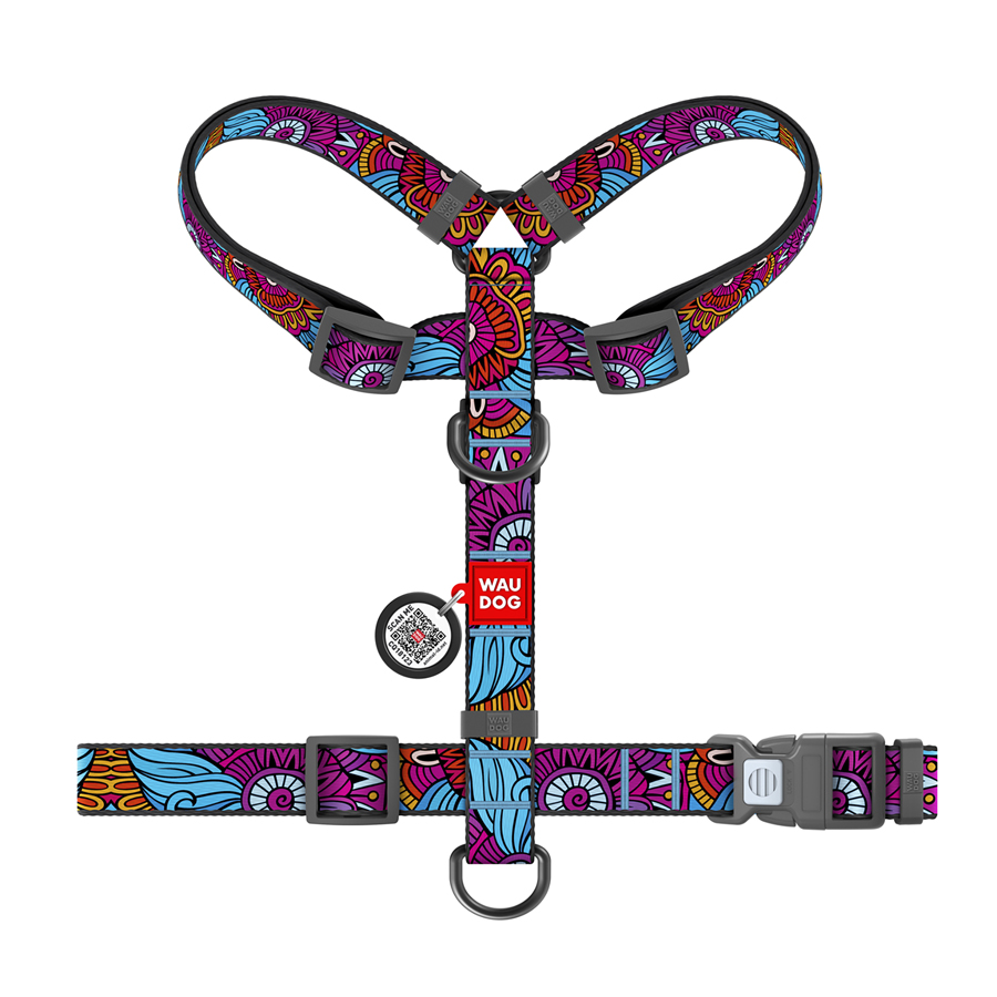 Шлея для собак анатомічна H-подібна WAUDOG Nylon з QR-паспортом, малюнок 