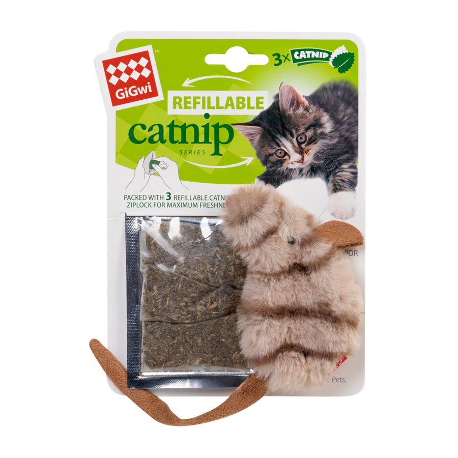 Іграшка для котів Мишка з котячою м'ятою GiGwi Refillable Catnip, штучне хутро, котяча м'ята, 10 см