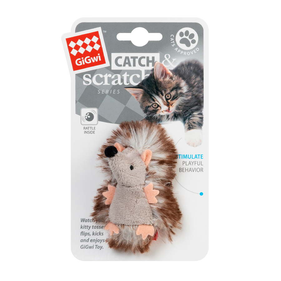 Іграшка для котів Їжачок з брязкальцем GiGwi Catch&scratch, плюш, штучне хутро, 7 см