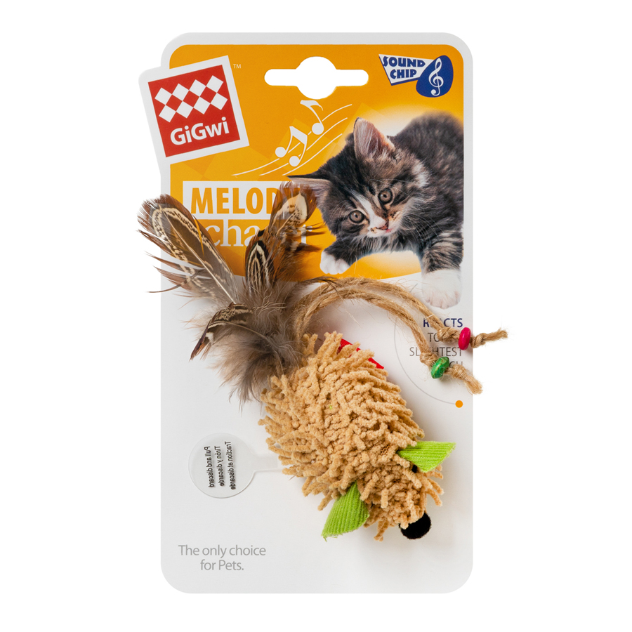 Іграшка для котів Мишка зі звуковим чипом GiGwi Melody chaser, текстиль, 7 см
