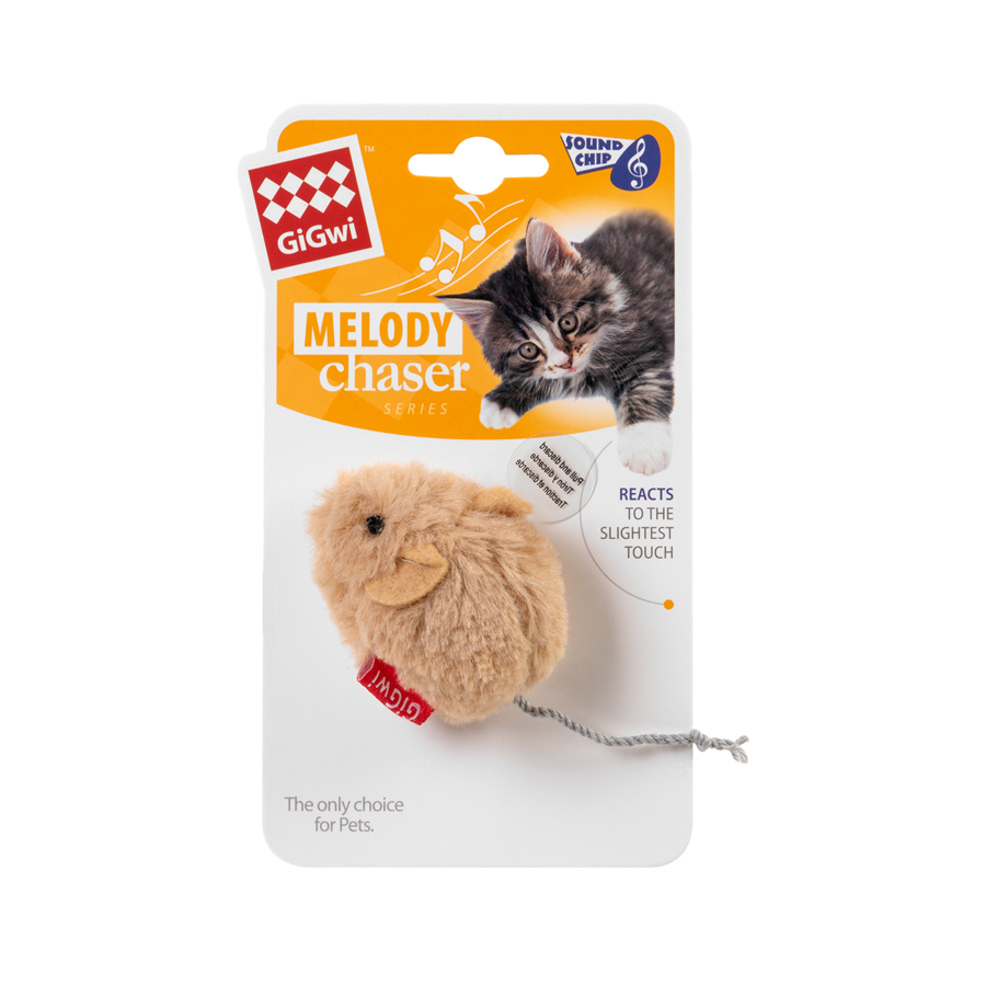 Іграшка для котів Мишка зі звуковим чипом GiGwi Melody chaser, штучне хутро, 9 см