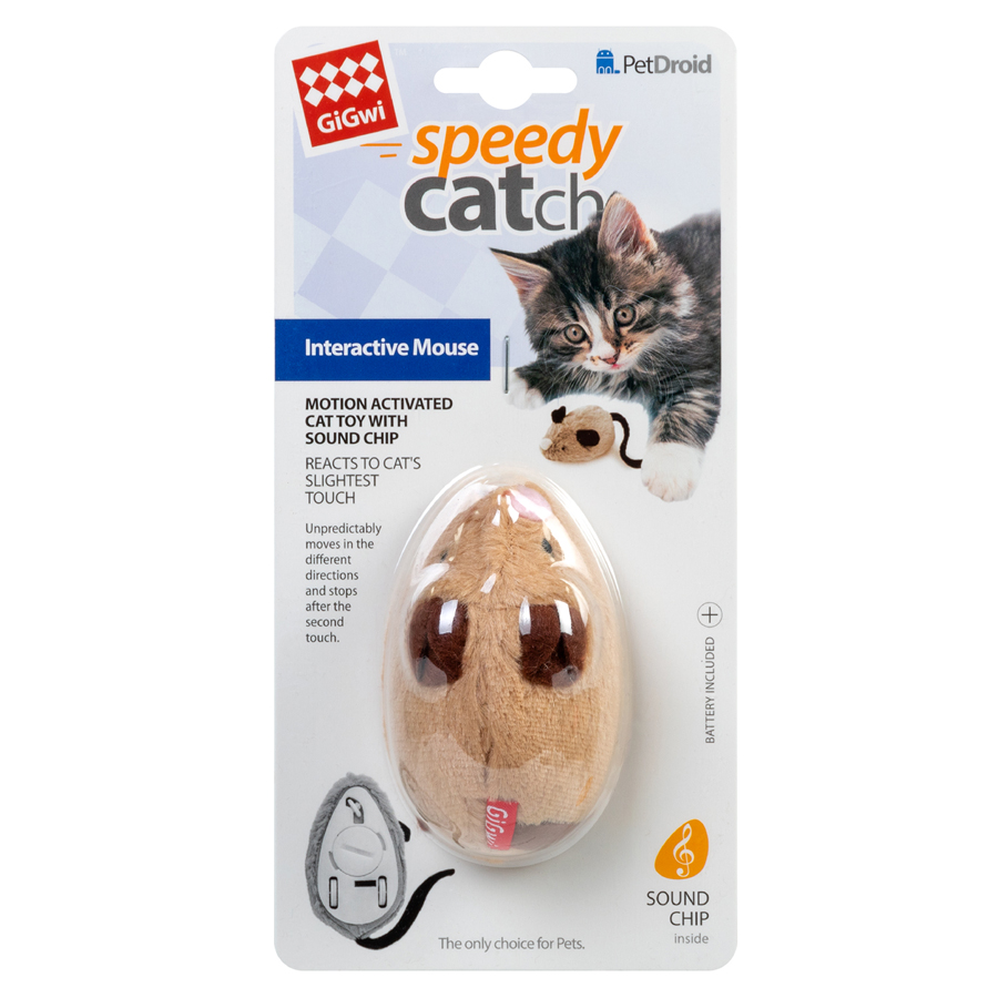 Іграшка для котів Інтерактивна мишка GiGwi Speedy Catch, штучне хутро, 9 см