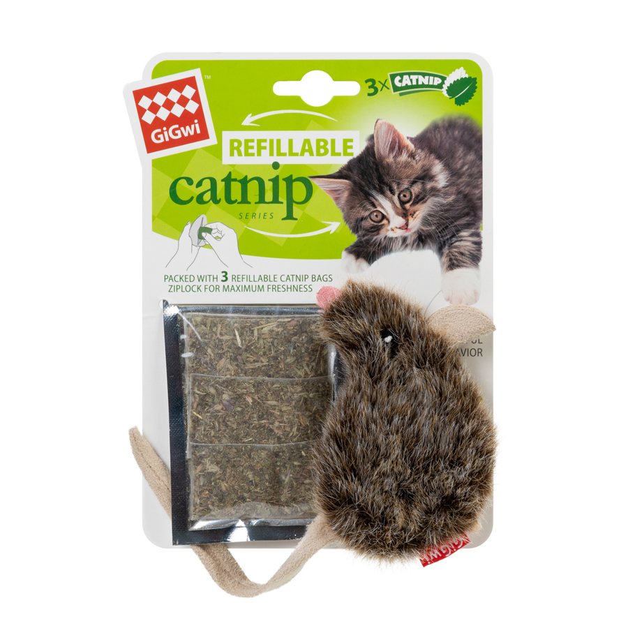 Іграшка для котів Мишка з котячою м'ятою GiGwi Refillable Catnip, штучне хутро, котяча м'ята, 10 см