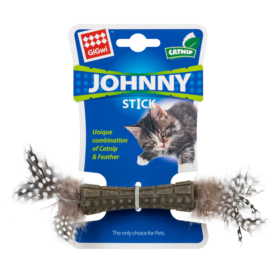 Іграшка для котів Спресована котяча м'ята з пір'ям GiGwi Johnny stick, перо, котяча м'ята, 8 см