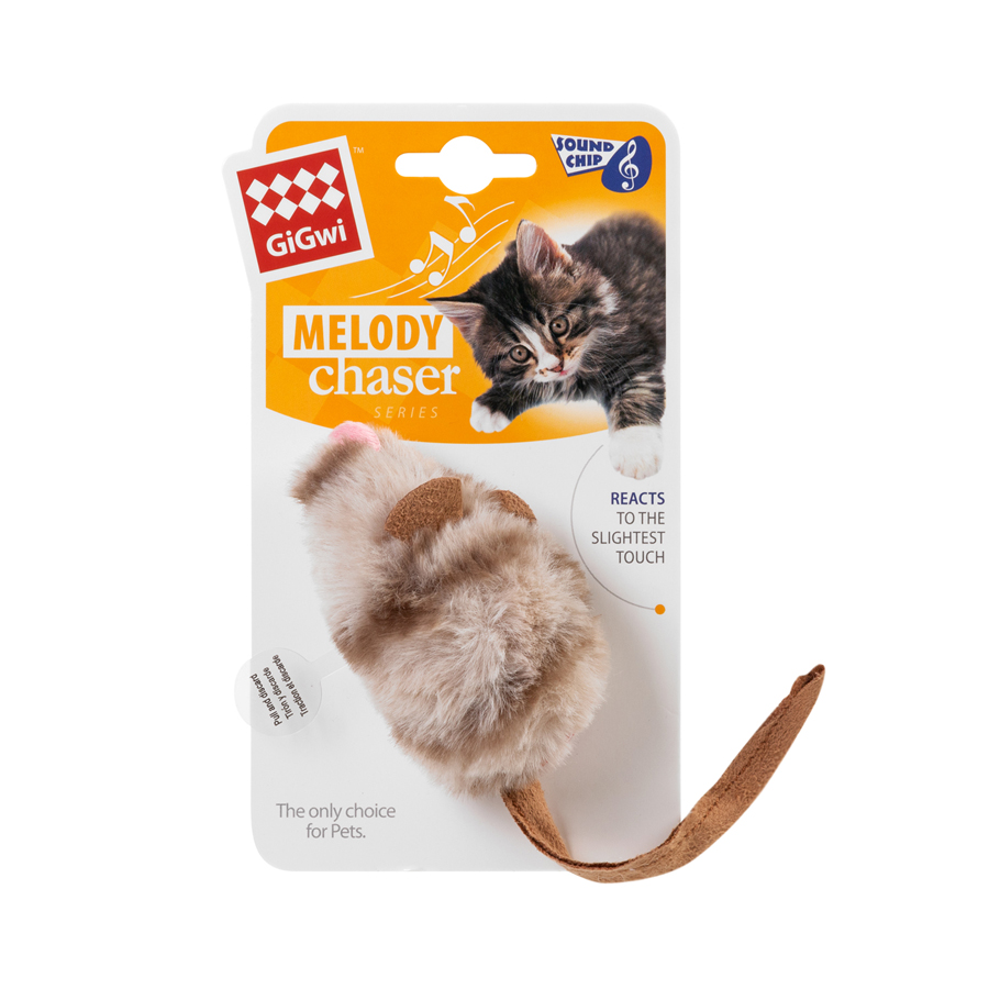 Іграшка для котів Мишка зі звуковим чипом GiGwi Melody chaser, штучне хутро, 13 см