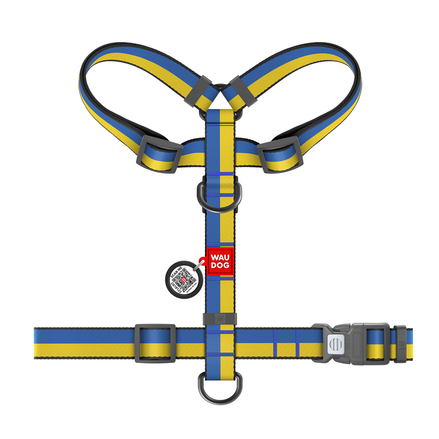 Шлея для собак анатомічна H-подібна WAUDOG Nylon з QR-паспортом, матеріал нейлон, малюнок 