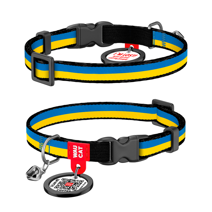 Нашийник для котів нейлоновий WAUCAT Nylon з QR паспортом, малюнок 