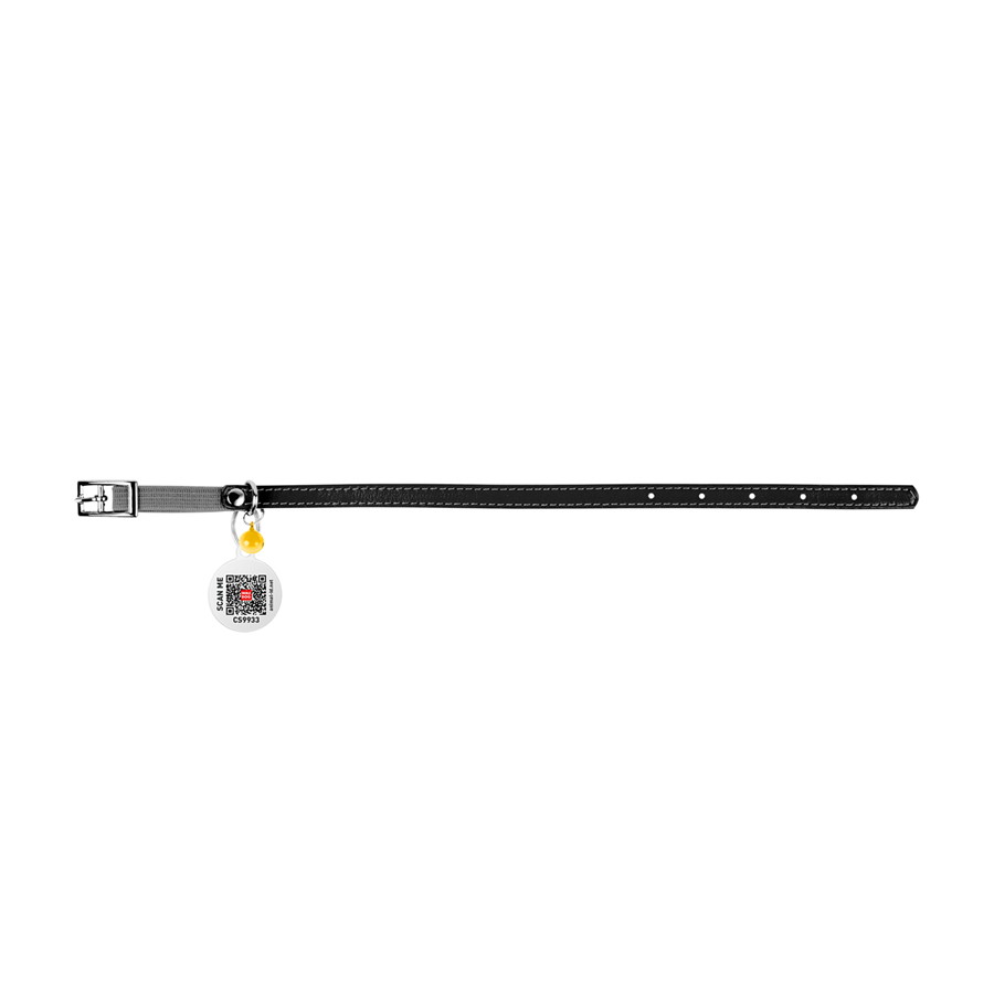 Нашийник для котів шкіряний WAUCAT Glamour з QR паспортом, без прикрас, XXS, Ш 9 мм, Дов 22-30 см чорний