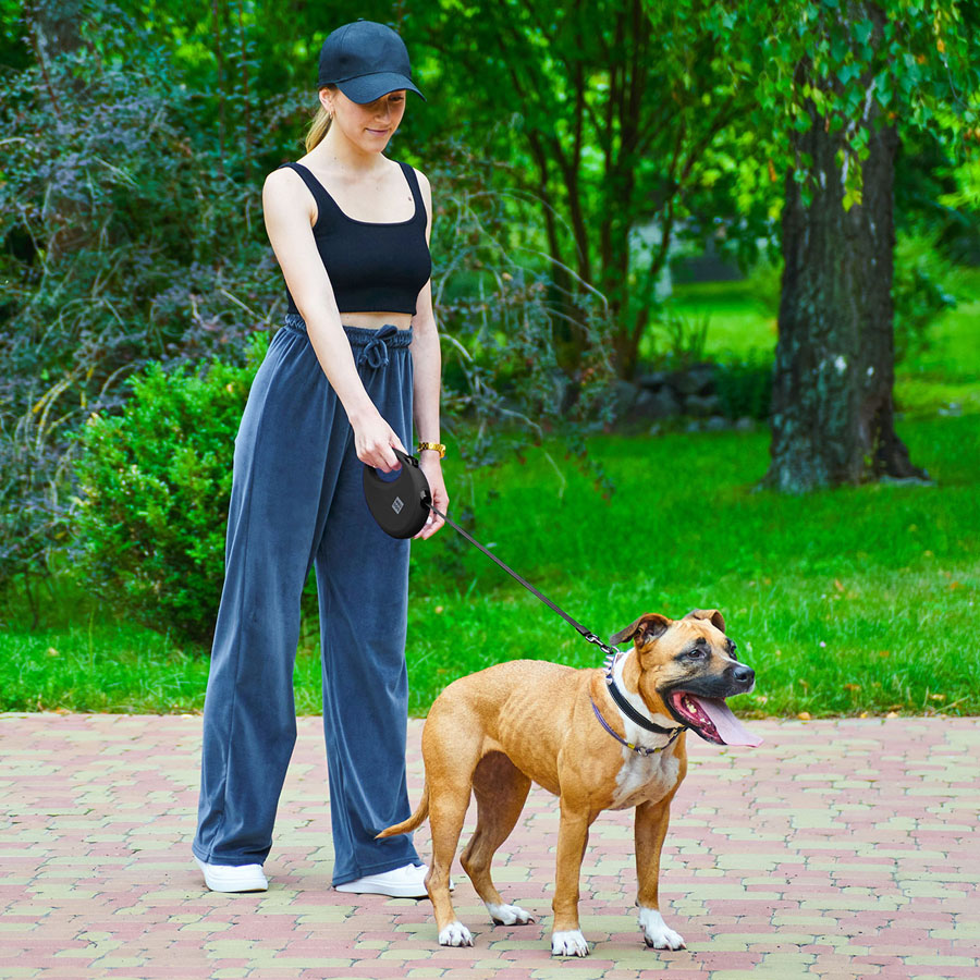 Повідець-рулетка для собак WAUDOG R-leash з контейнером для пакетів, світловідбивна стрічка, L, до 40 кг, 5 м, чорний