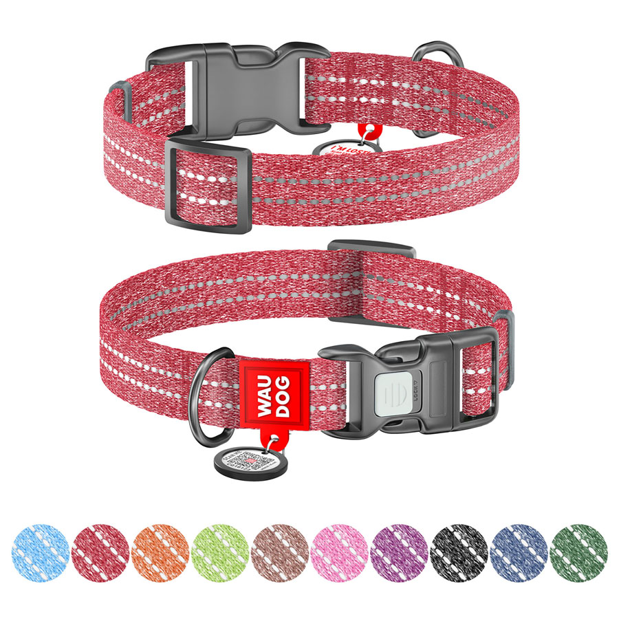Нашийник WAUDOG Re-cotton з QR паспортом, відновлена бавовна, пластикова пряжка (ширина 15 мм, довжина 25-35 см) червоний