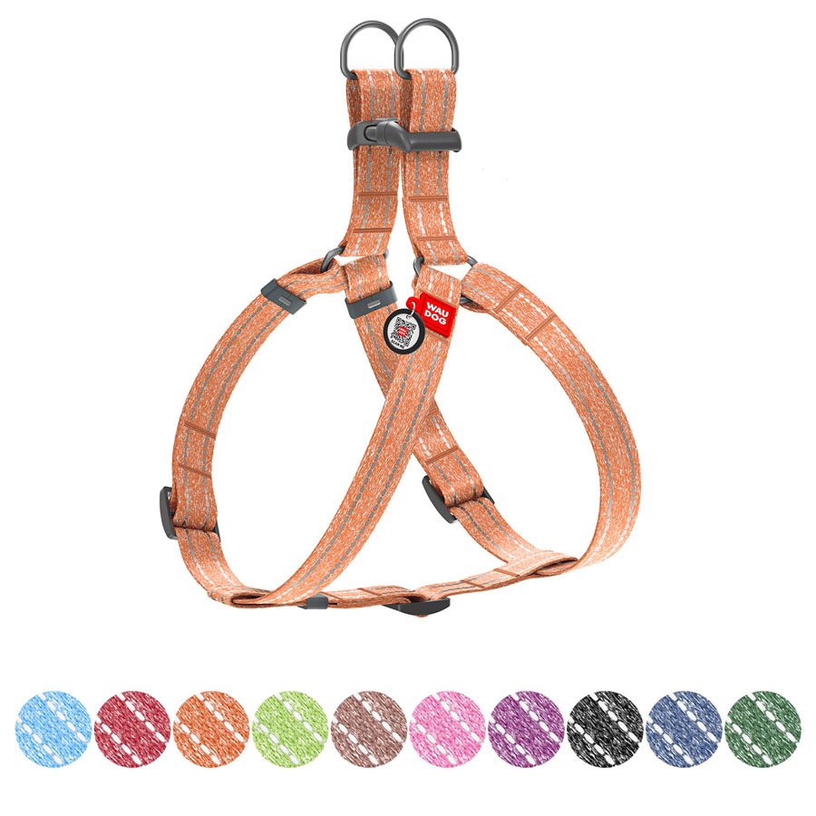 Шлея з відновленої бавовни WAUDOG Re-cotton з QR паспортом, світловідбиваюча, пластиковий фастекс, M, Ш 20 мм, Д 50-75 см помаранчевий