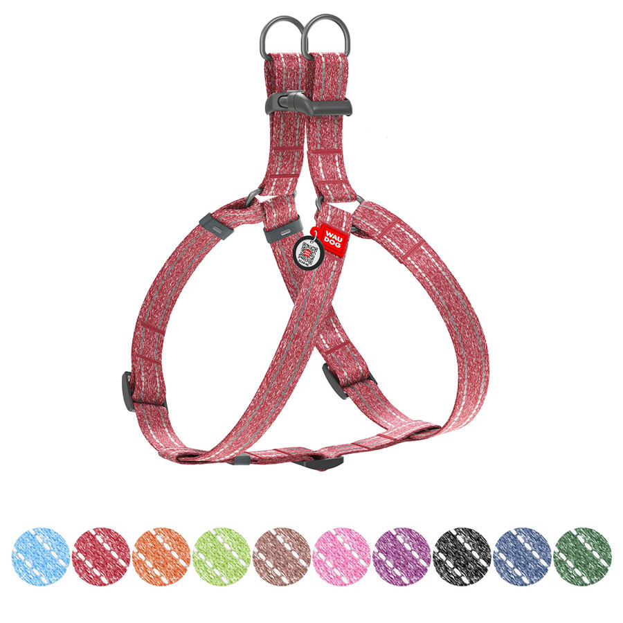 Шлея з відновленої бавовни WAUDOG Re-cotton з QR паспортом, світловідбиваюча, пластиковий фастекс, L, Ш 25 мм, Д 60-85 см червоний