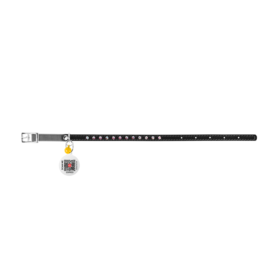 Нашийник WAUCAT Glamour з резинкою, клейовими стразами, для котів (ширина 9мм, довжина 22-30см) чорний