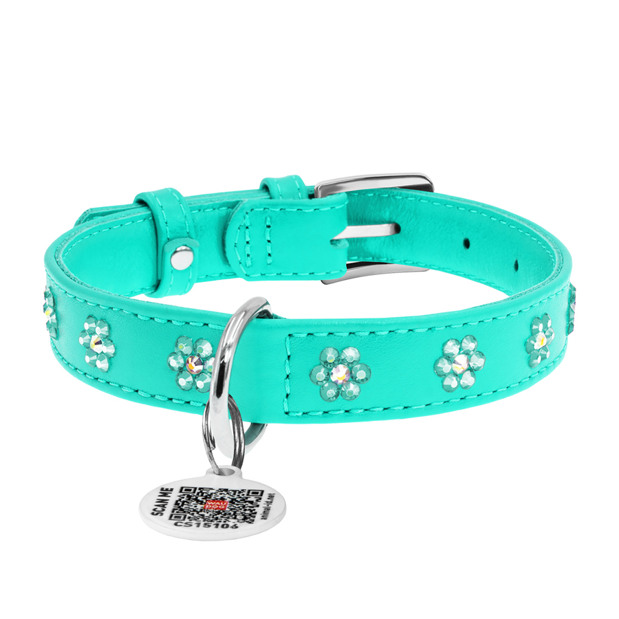 Нашийник для собак шкіряний WAUDOG Glamour з QR паспортом, з клейовими стразами 