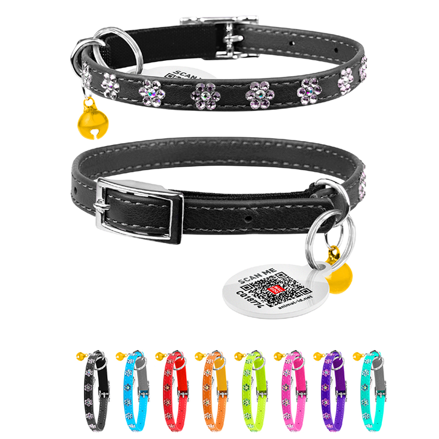 Нашийник WAUCAT Glamour з резинкою, клейовими стразами 