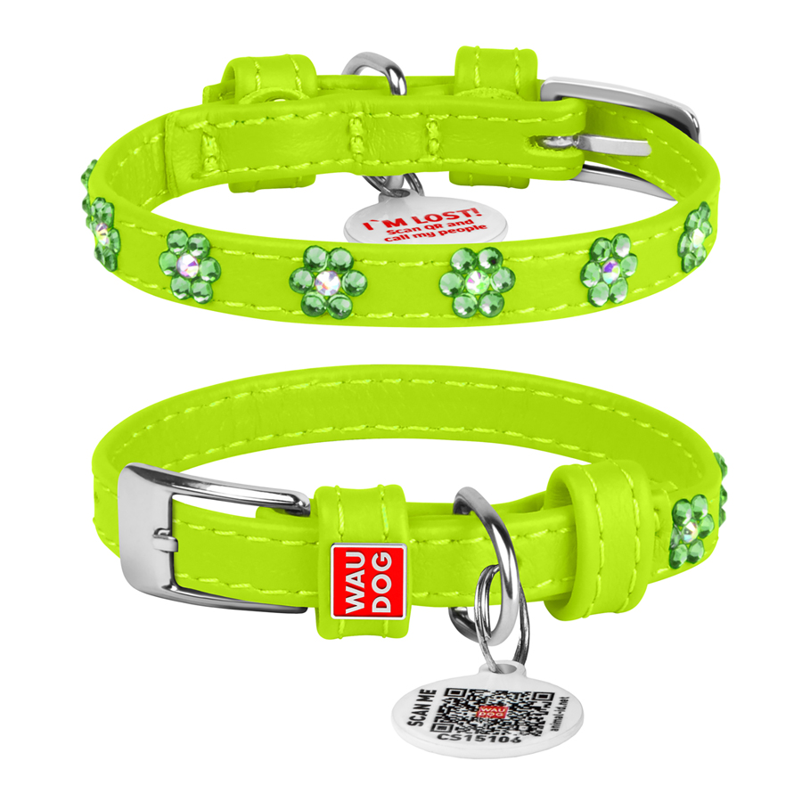 Нашийник для собак шкіряний WAUDOG Glamour з QR паспортом, з клейовими стразами 
