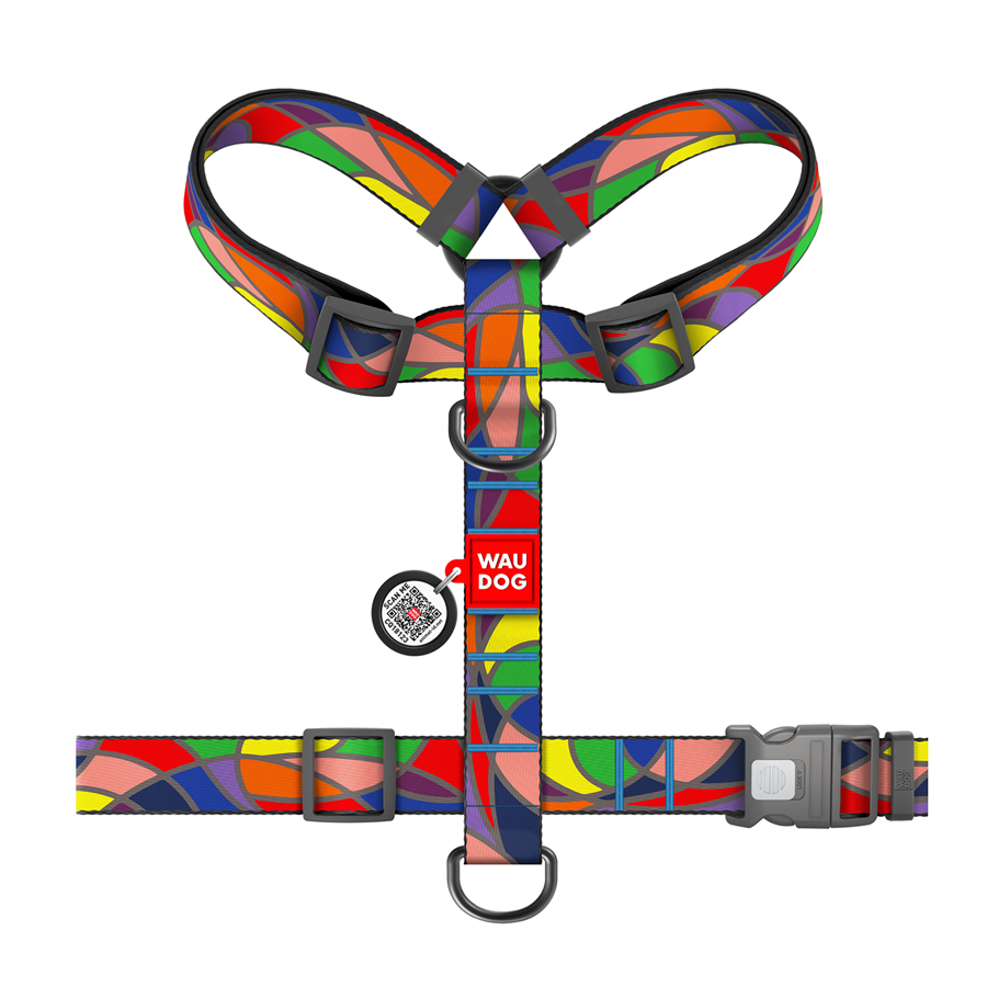 Шлея для собак анатомічна H-подібна WAUDOG Nylon з QR-паспортом, малюнок 