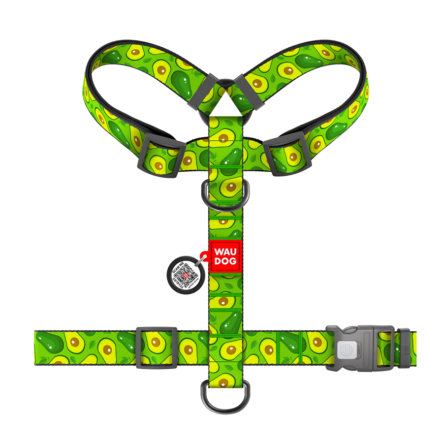 Шлея для собак анатомічна H-подібна WAUDOG Nylon з QR-паспортом, малюнок 