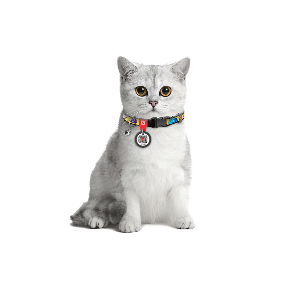 Нашийник для котів нейлоновий WAUCAT Nylon з QR паспортом, малюнок 
