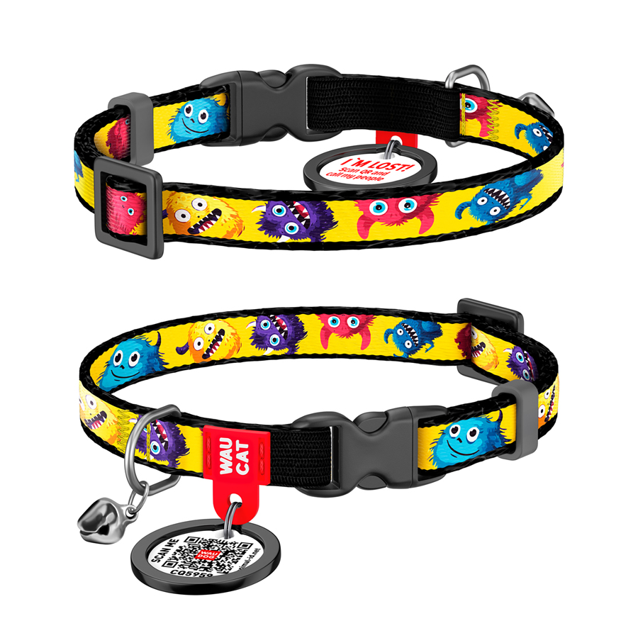 Нашийник для котів нейлоновий WAUCAT Nylon з QR паспортом, малюнок 