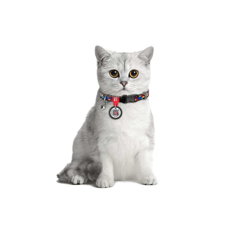 Нашийник для котів нейлоновий WAUCAT Nylon з QR паспортом, малюнок 