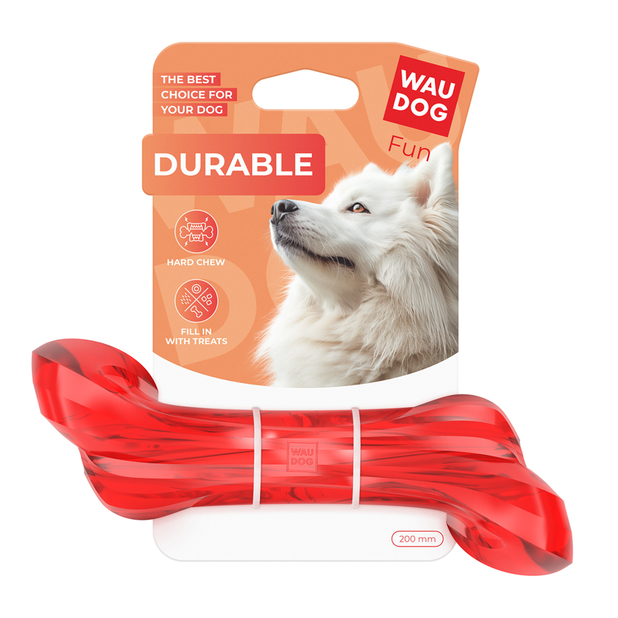 Іграшка для собак WAUDOG Fun Durable Кістка, термопластична гума, 200 мм, червоний