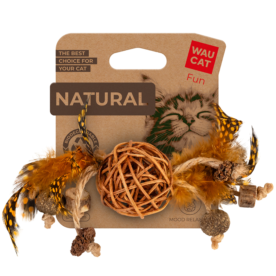 Іграшка для котів WAUCAT Fun Natural Плетений м'ячик з дзвіночком, 20 см