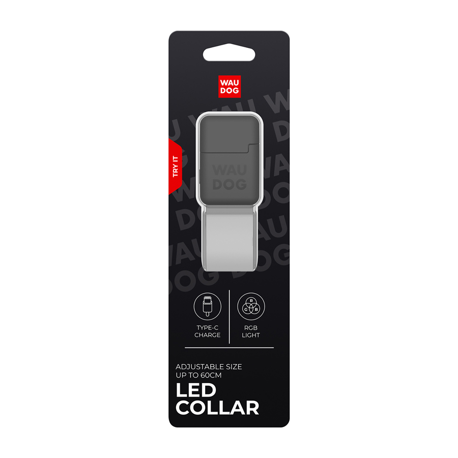 Нашийник для собак з підсвічуванням WAUDOG LED, RGB, Type-C, регульований, Ш 25 мм, Дов 60 см