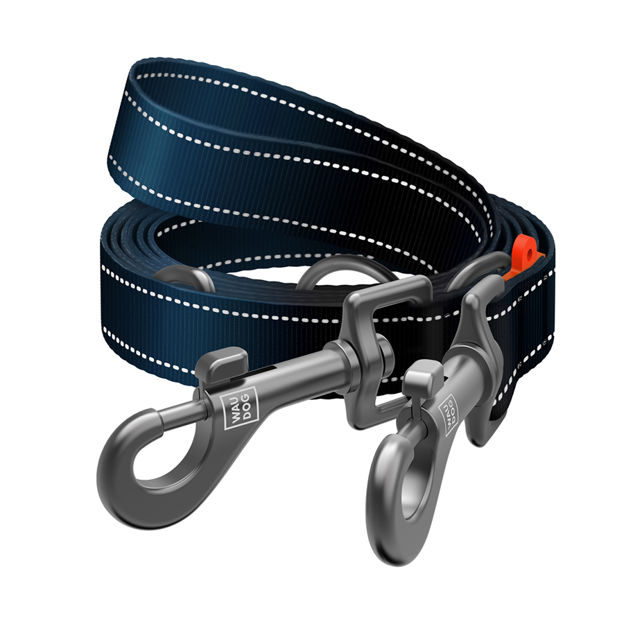 Повідець-перестібка для собак WAUDOG Nylon Mono, світловідбивний, М, Ш 20 мм, Дов 300 см, чорний