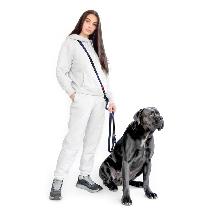 Повідець-перестібка для собак WAUDOG Nylon Mono, світловідбивний, М, Ш 20 мм, Дов 300 см, чорний