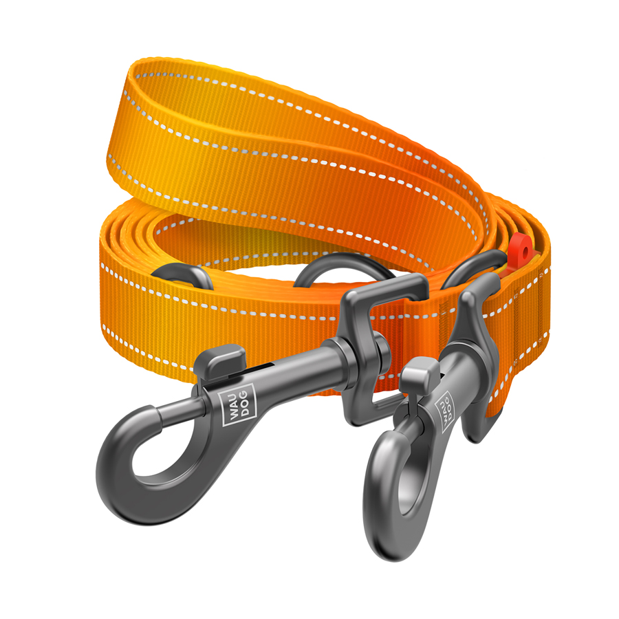 Повідець-перестібка для собак WAUDOG Nylon Mono, світловідбивний, М, Ш 20 мм, Дов 300 см, помаранчевий