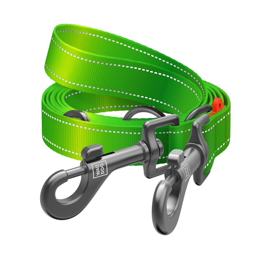 Повідець-перестібка для собак WAUDOG Nylon Mono, світловідбивний, М, Ш 20 мм, Дов 300 см, салатовий