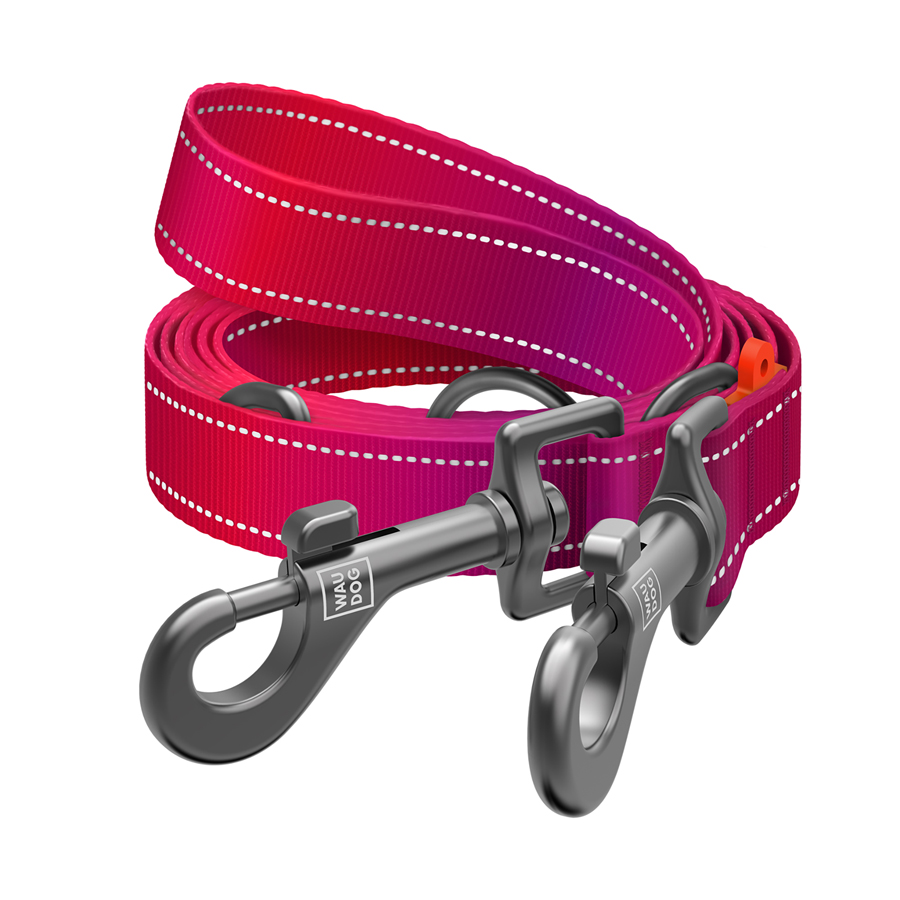 Повідець-перестібка для собак WAUDOG Nylon Mono, світловідбивний, М, Ш 20 мм, Дов 300 см, рожевий