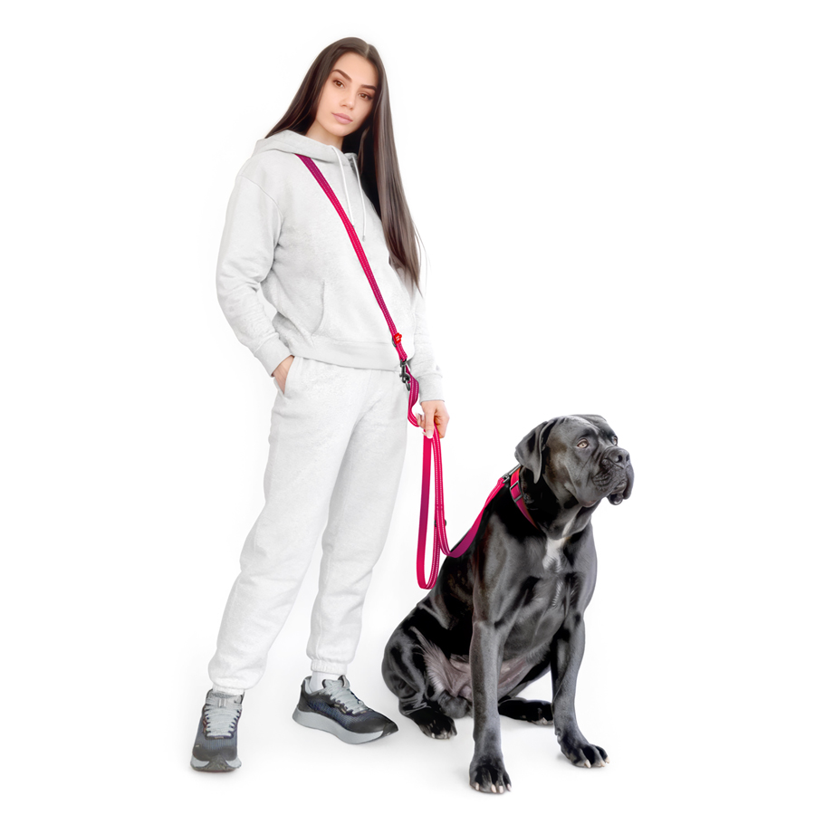 Повідець-перестібка для собак WAUDOG Nylon Mono, світловідбивний, М, Ш 20 мм, Дов 300 см, рожевий