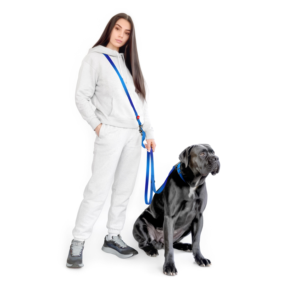 Повідець-перестібка для собак WAUDOG Nylon Mono, світловідбивний, М, Ш 20 мм, Дов 300 см, синій