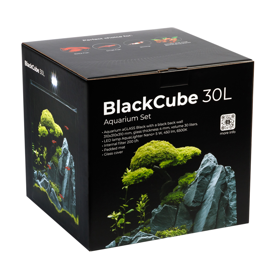 Акваріумний набір BlackCube 30 літрів, з чорною задньою стінкою, 31х31х31 см, скло 4 мм