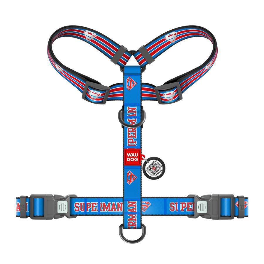 Шлея для собак анатомічна H-подібна WAUDOG Nylon з QR-паспортом, світловідбивна, малюнок 