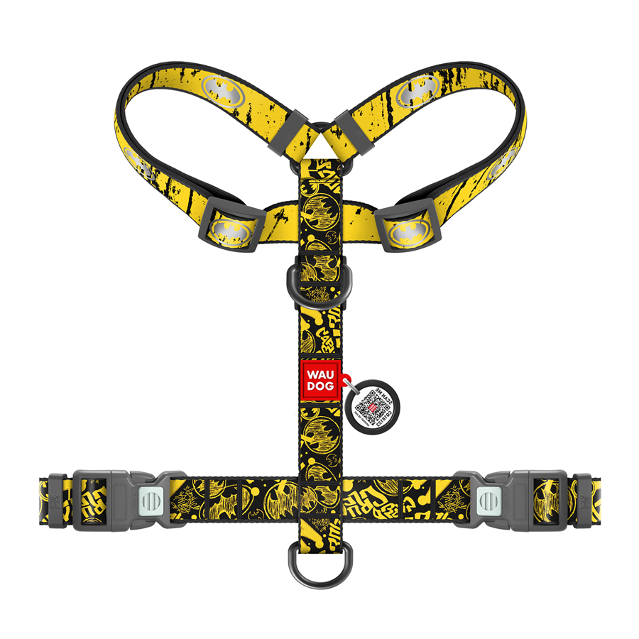 Шлея для собак анатомічна H-подібна WAUDOG Nylon з QR-паспортом, світловідбивна, малюнок 