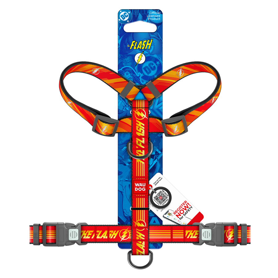 Шлея для собак анатомічна H-подібна WAUDOG Nylon з QR-паспортом, світловідбивна, малюнок 