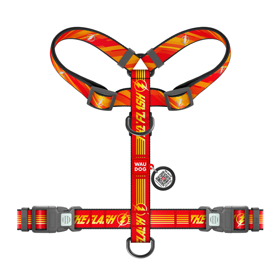 Шлея для собак анатомічна H-подібна WAUDOG Nylon з QR-паспортом, світловідбивна, малюнок 