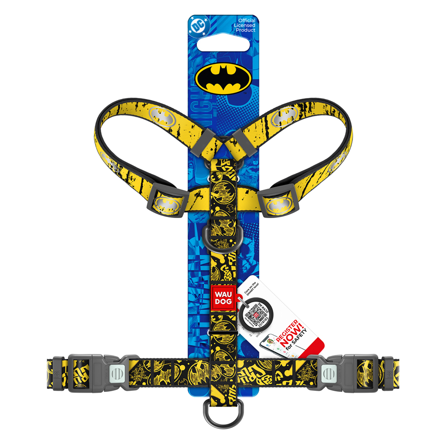 Шлея для собак анатомічна H-подібна WAUDOG Nylon з QR-паспортом, світловідбивна, малюнок 