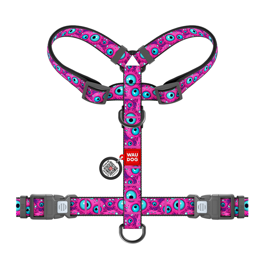 Шлея для собак анатомічна H-подібна WAUDOG Nylon з QR-паспортом, малюнок 