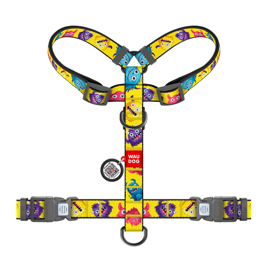 Шлея для собак анатомічна H-подібна WAUDOG Nylon з QR-паспортом, малюнок 
