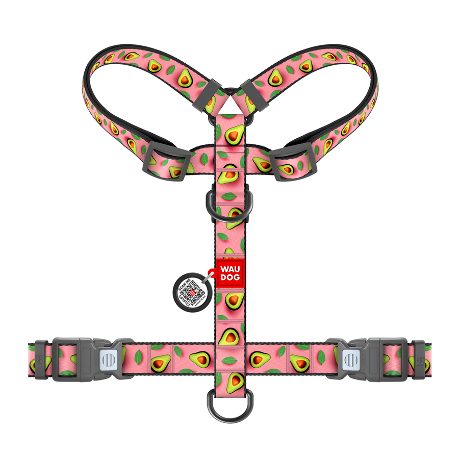 Шлея для собак анатомічна H-подібна WAUDOG Nylon з QR-паспортом, малюнок 